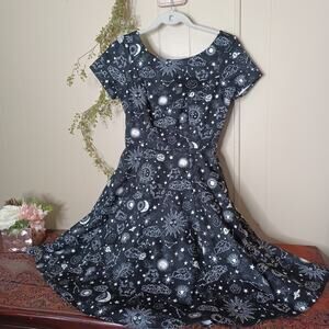 Attic Salt Eva Rose Womens Black White Sun Moon Stars Gothic Fairy Grunge Dress